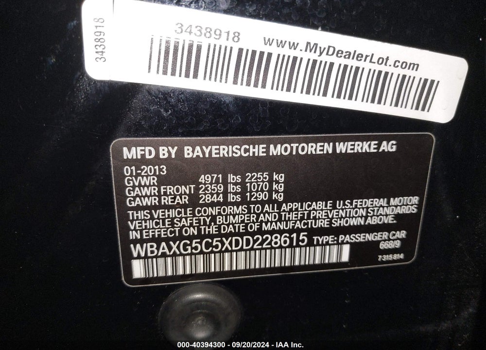 2013 BMW 528I VIN: WBAXG5C5XDD228615