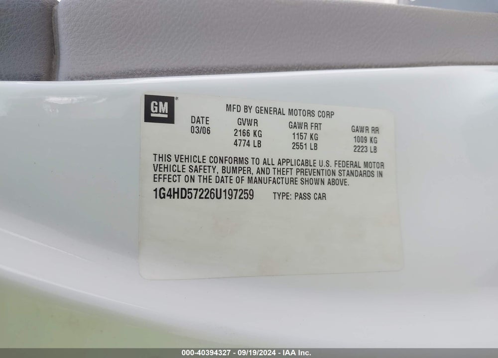 2006 BUICK LUCERNE CXL VIN: 1G4HD57226U197259