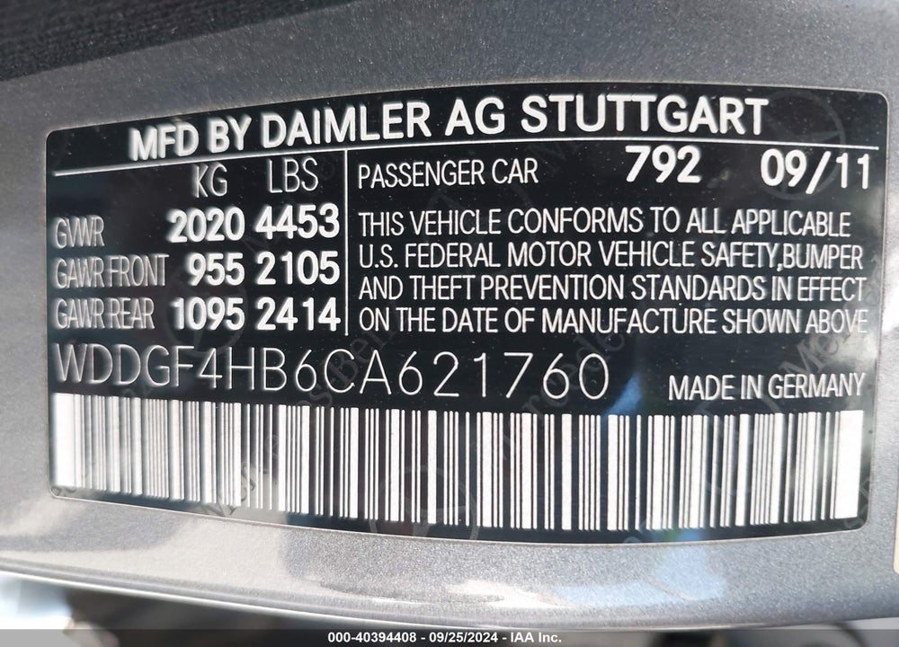 2012 MERCEDES-BENZ C 250 LUXURY/SPORT VIN: WDDGF4HB6CA621760