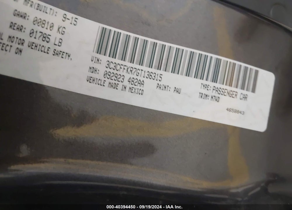 2016 FIAT 500 EASY VIN: 3C3CFFKR7GT136315