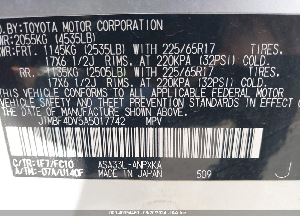 2010 TOYOTA RAV4 VIN: JTMBF4DV5A5017742