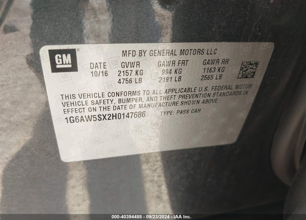 2017 CADILLAC CTS STANDARD VIN: 1G6AW5SX2H0147686