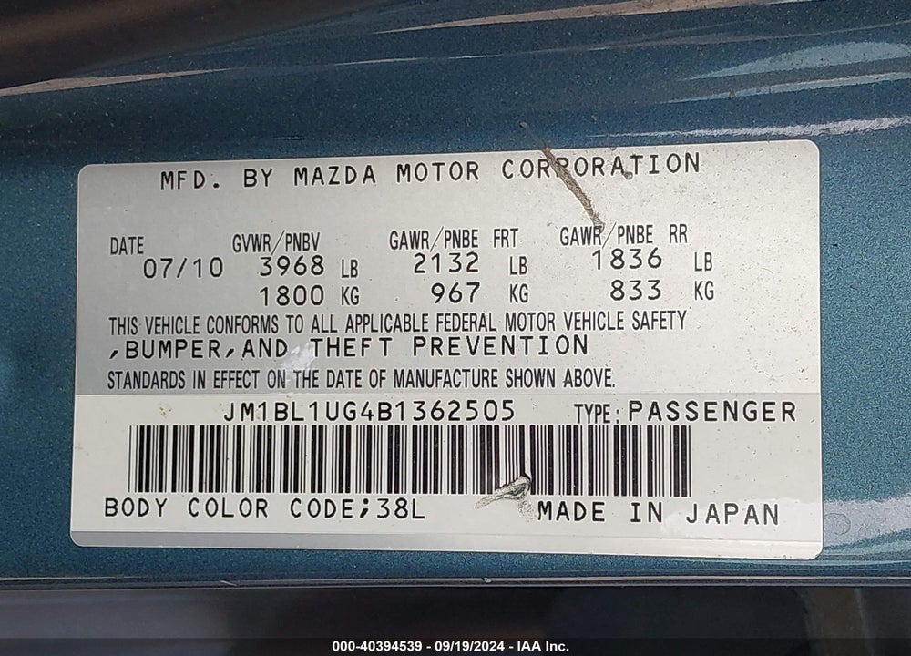 2011 MAZDA 3 I SPORT VIN: JM1BL1UG4B1362505