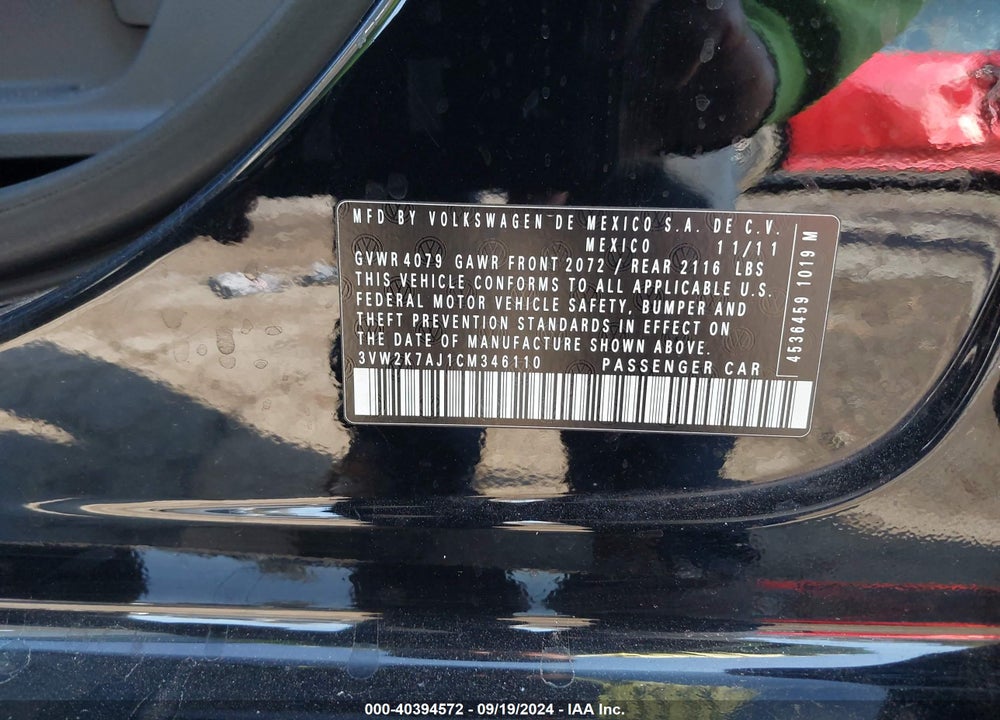 2012 VOLKSWAGEN JETTA 2.0L BASE/2.0L S VIN: 3VW2K7AJ1CM346110