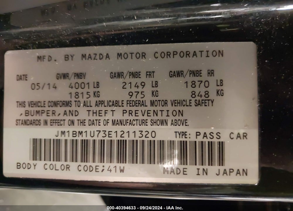 2014 MAZDA 3 I SPORT VIN: JM1BM1U73E1211320