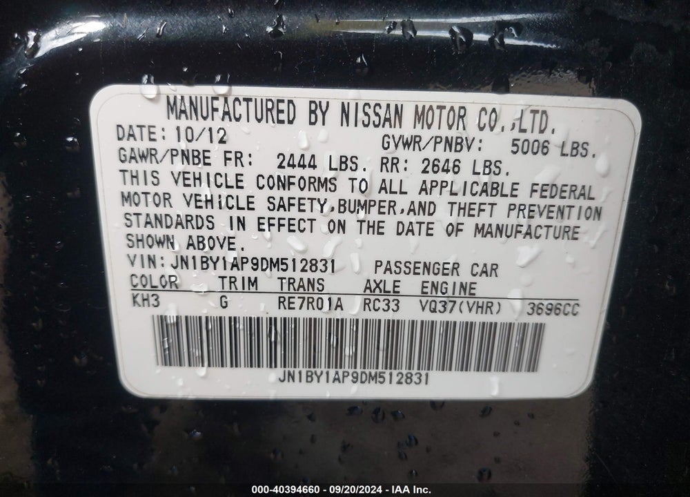 2013 INFINITI M37 VIN: JN1BY1AP9DM512831