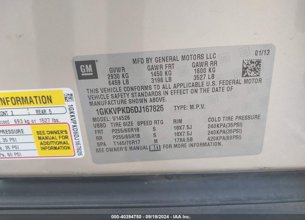 2013 GMC ACADIA SLE-2 VIN: 1GKKVPKD6DJ167826
