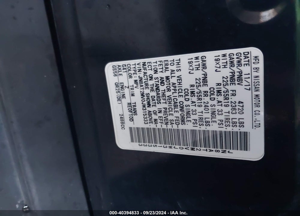 2018 NISSAN ROGUE SL VIN: JN8AT2MV0JW315333