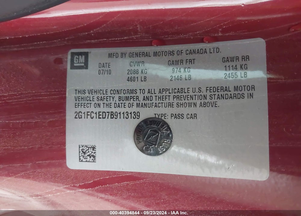 2011 CHEVROLET CAMARO 2LT VIN: 2G1FC1ED7B9113139