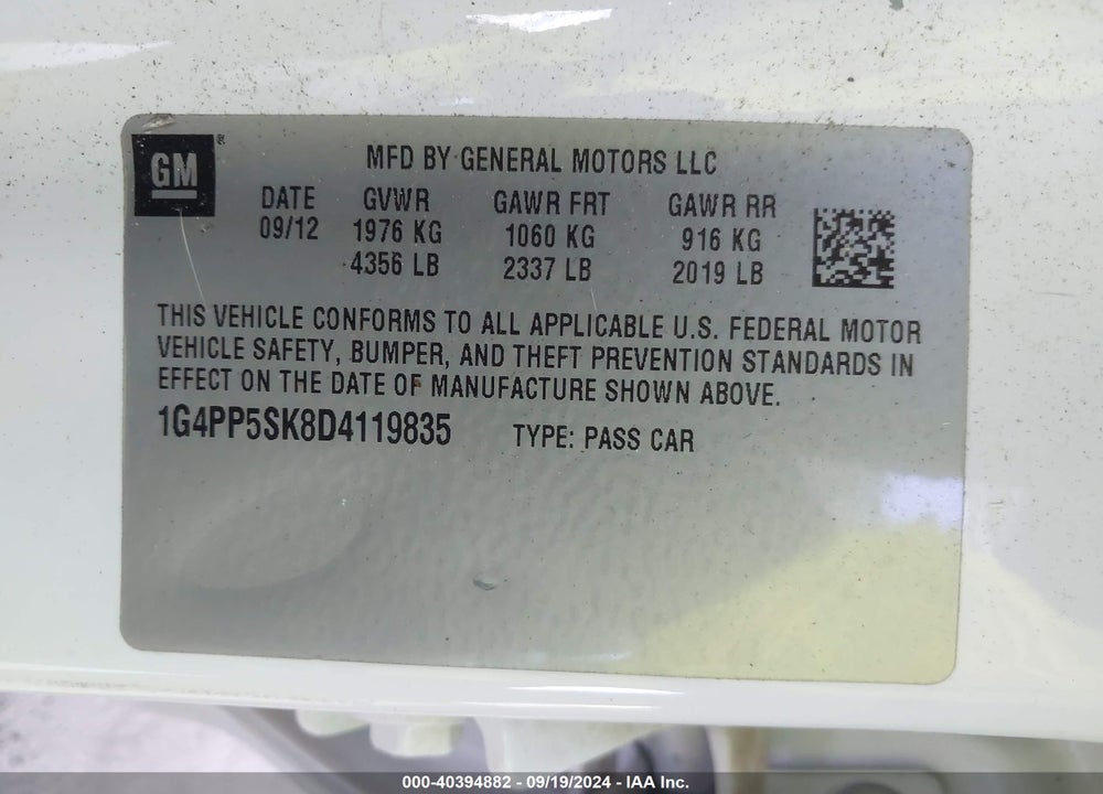 2013 BUICK VERANO VIN: 1G4PP5SK8D4119835