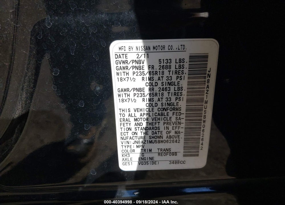 2011 NISSAN MURANO SV VIN: JN8AZ1MU5BW062642