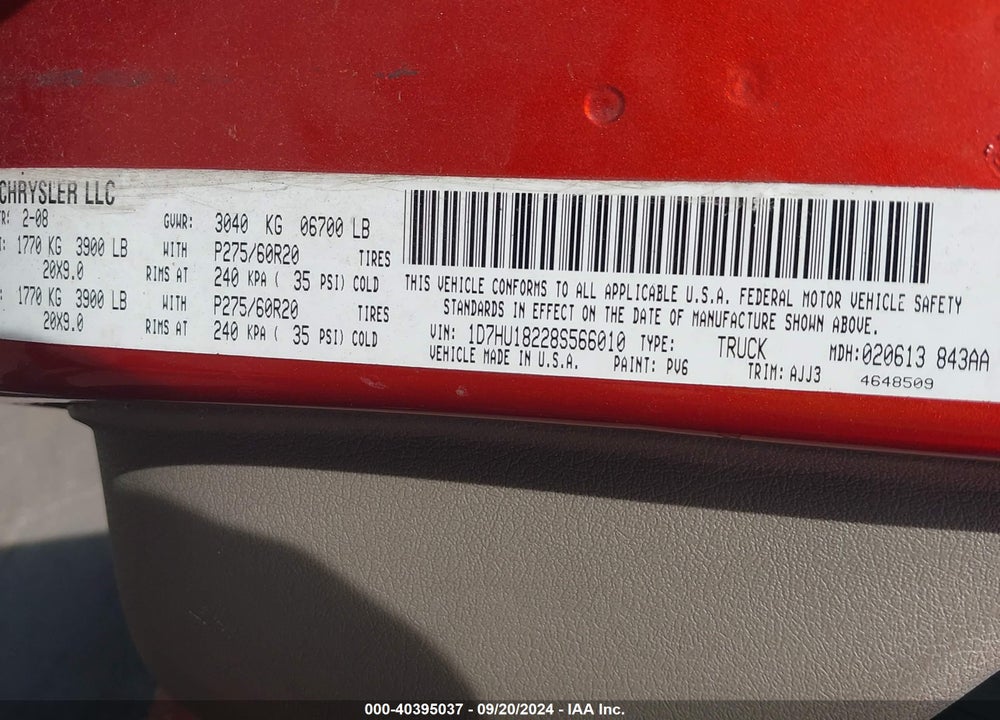 2008 DODGE RAM 1500 SLT VIN: 1D7HU18228S566010