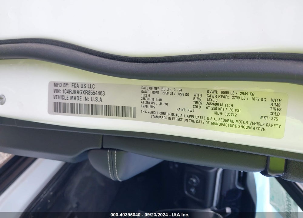 2024 JEEP GRAND CHEROKEE L ALTITUDE VIN: 1C4RJKAGXR8554463