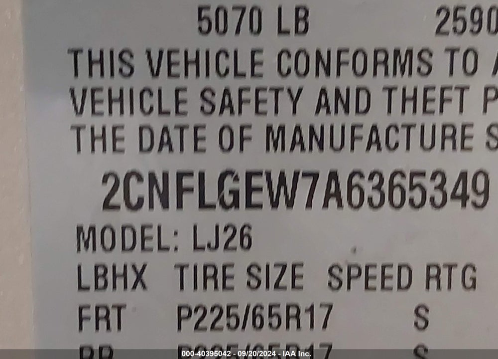 2010 CHEVROLET EQUINOX LTZ VIN: 2CNFLGEW7A6365349