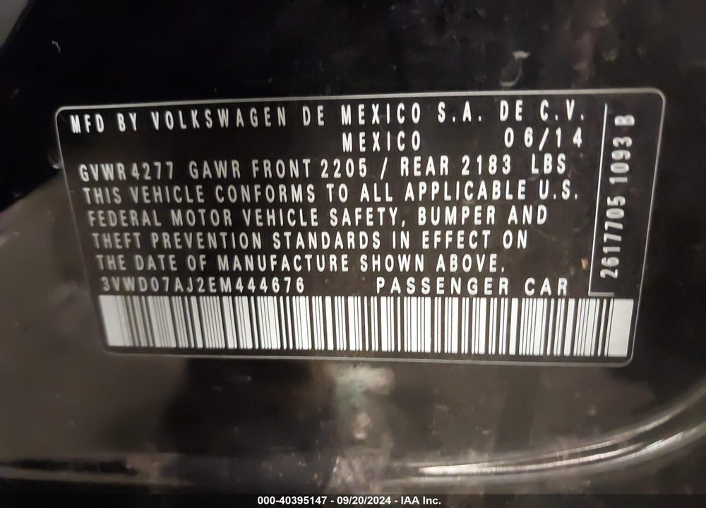 2014 VOLKSWAGEN JETTA 1.8T SE VIN: 3VWD07AJ2EM444676
