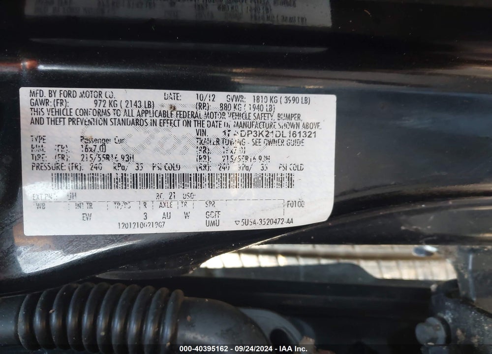 2013 FORD FOCUS SE VIN: 1FADP3K21DL161321