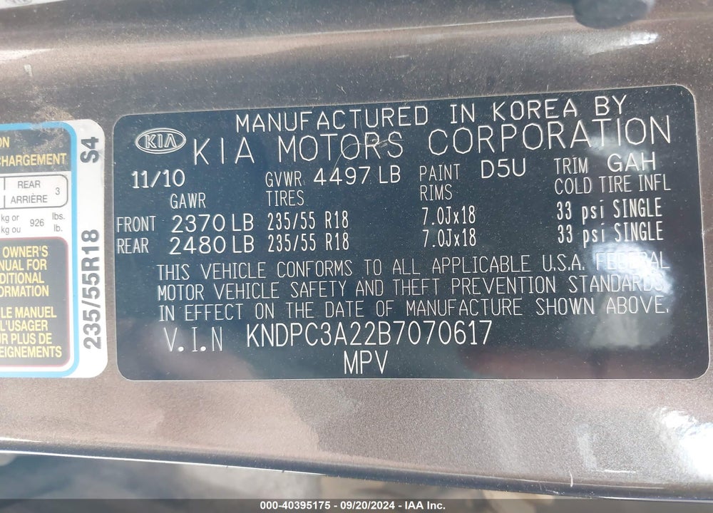 2011 KIA SPORTAGE EX VIN: KNDPC3A22B7070617