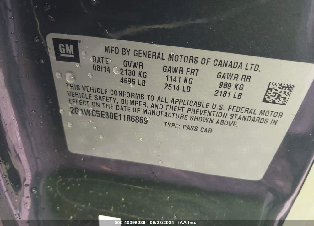 2014 CHEVROLET IMPALA LIMITED LTZ VIN: 2G1WC5E30E1186869