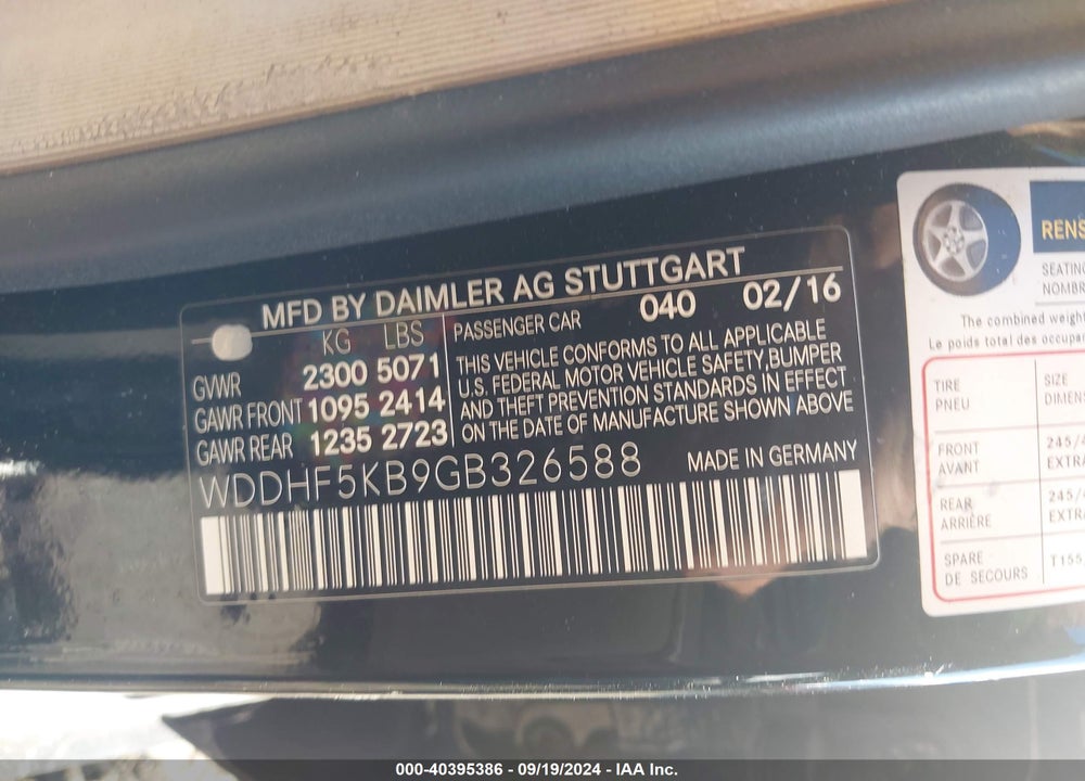 2016 MERCEDES-BENZ E 350 VIN: WDDHF5KB9GB326588