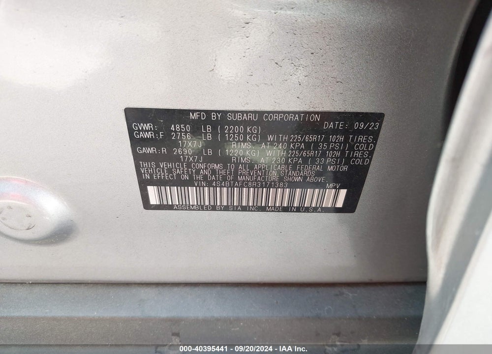 2024 SUBARU OUTBACK PREMIUM VIN: 4S4BTAFC8R3171383