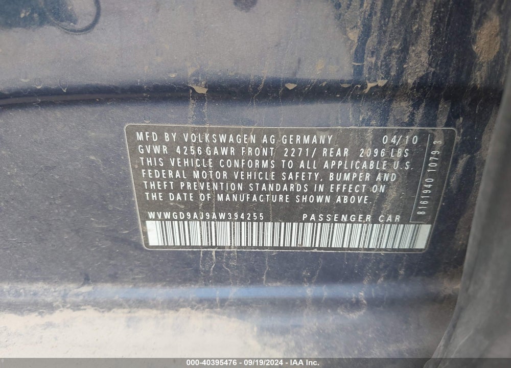 2010 VOLKSWAGEN GTI 4-DOOR VIN: WVWGD9AJ9AW394255