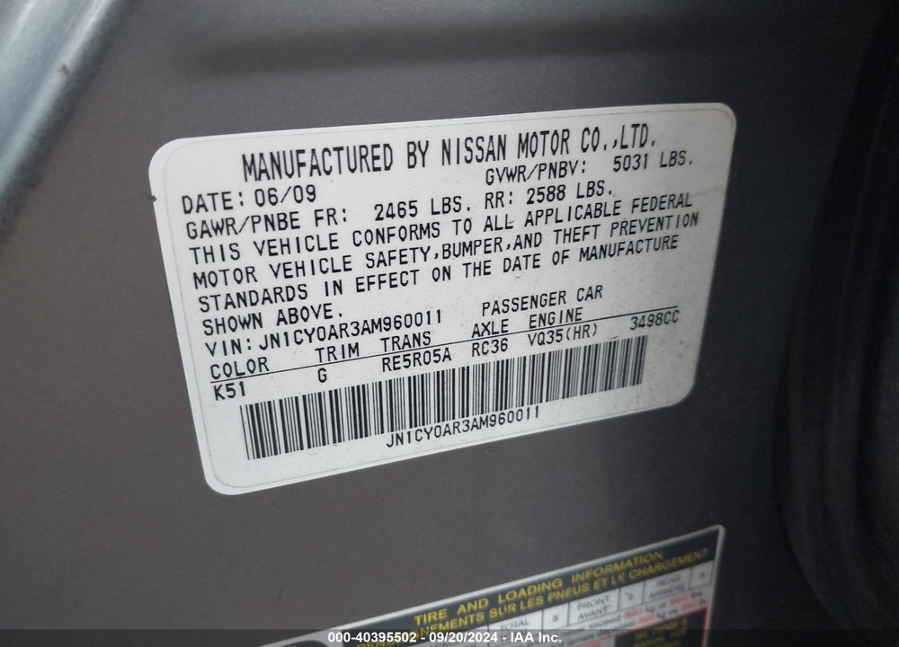 2010 INFINITI M35X VIN: JN1CY0AR3AM960011