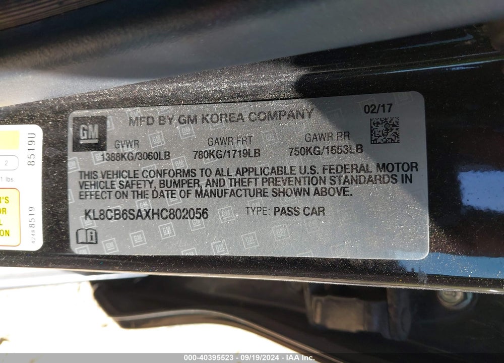 2017 CHEVROLET SPARK LS CVT VIN: KL8CB6SAXHC802056