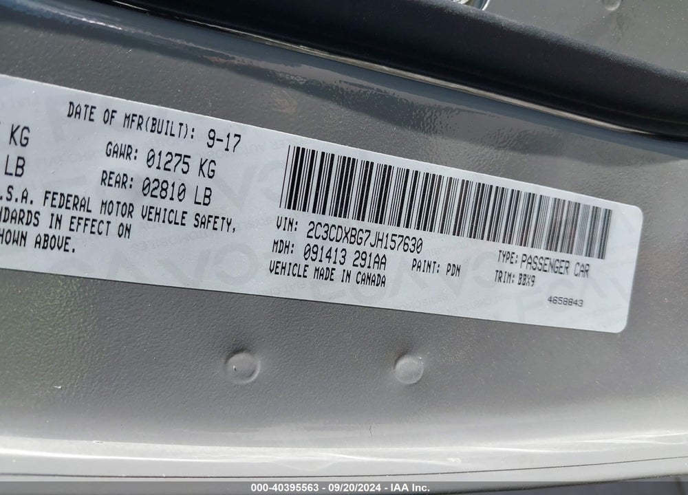 2018 DODGE CHARGER SXT RWD VIN: 2C3CDXBG7JH157630