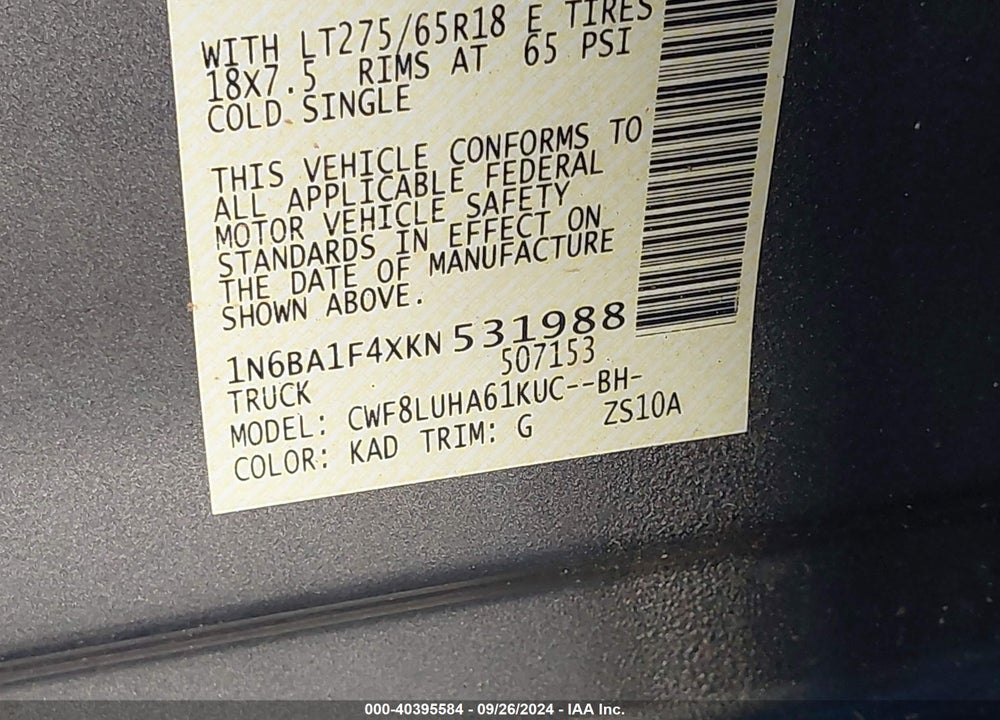 2019 NISSAN TITAN XD PRO-4X DIESEL VIN: 1N6BA1F4XKN531988