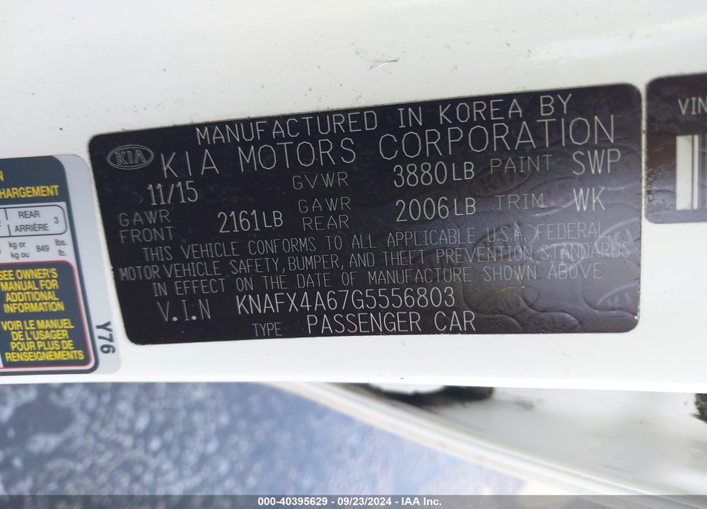 2016 KIA FORTE LX VIN: KNAFX4A67G5556803