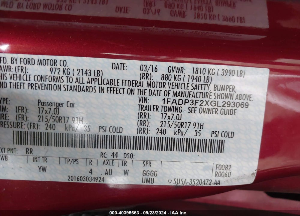 2016 FORD FOCUS SE VIN: 1FADP3F2XGL293069