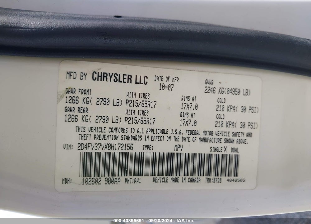 2008 DODGE MAGNUM SXT VIN: 2D4FV37VX8H172156