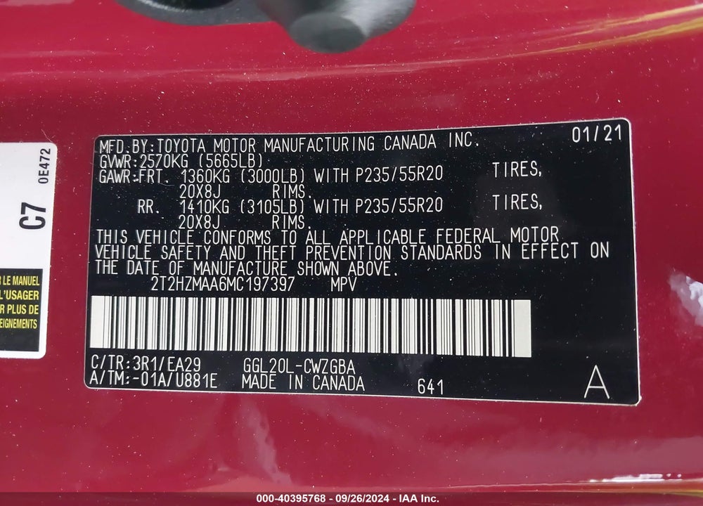 2021 LEXUS RX 350 VIN: 2T2HZMAA6MC197397