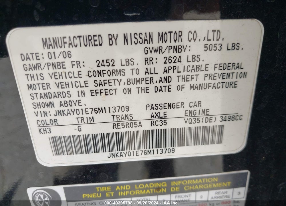 2006 INFINITI M35 VIN: JNKAY01E76M113709