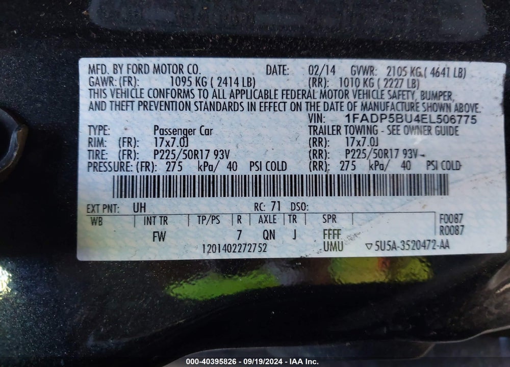 2014 FORD C-MAX HYBRID SEL VIN: 1FADP5BU4EL506775