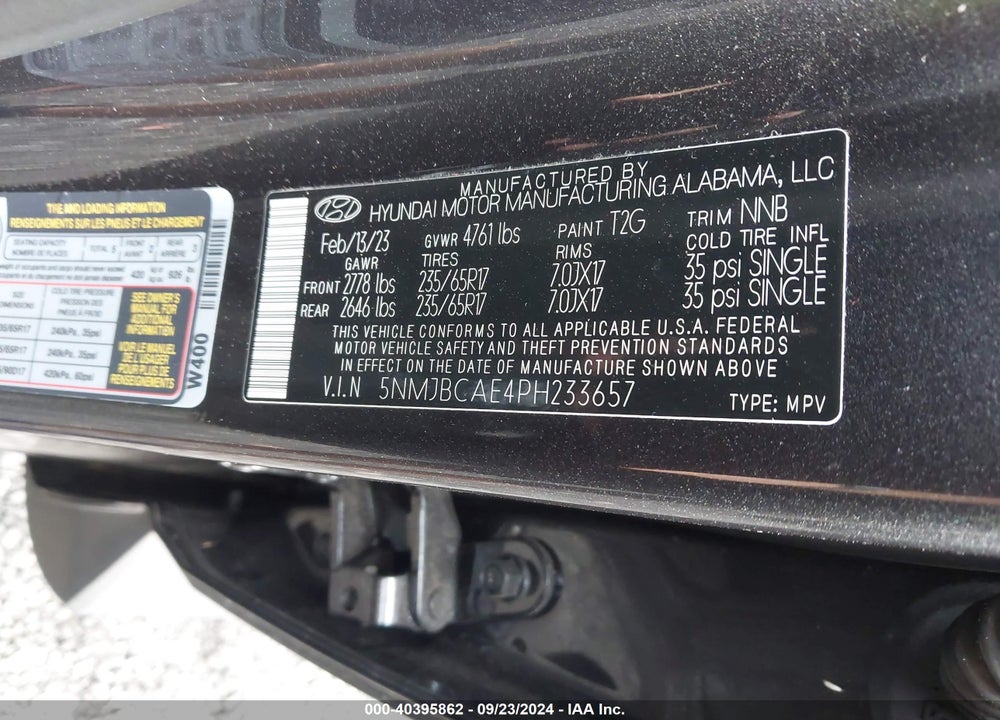 2023 HYUNDAI TUCSON SEL VIN: 5NMJBCAE4PH233657