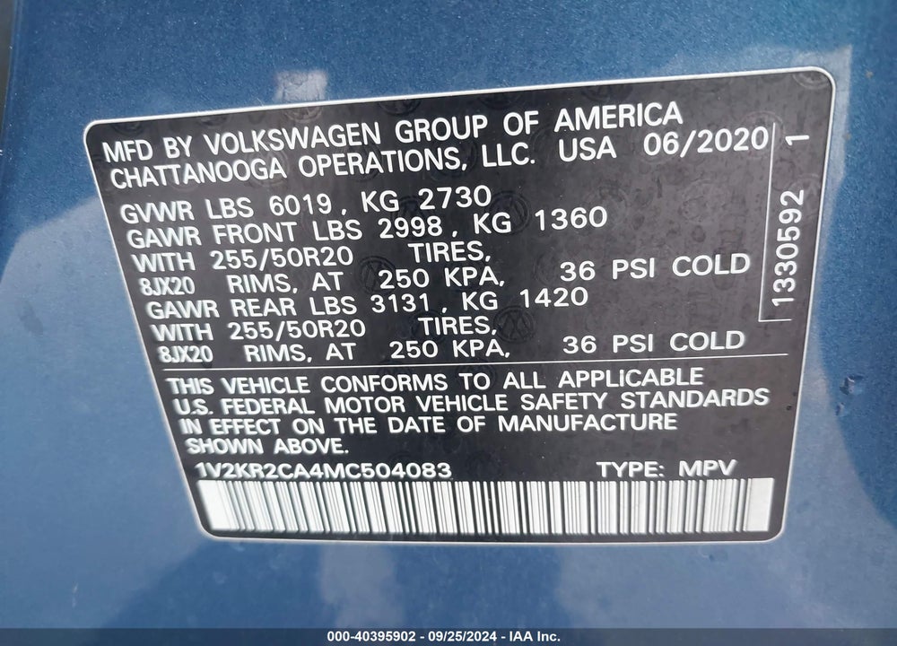2021 VOLKSWAGEN ATLAS 3.6L V6 SE W/TECHNOLOGY VIN: 1V2KR2CA4MC504083