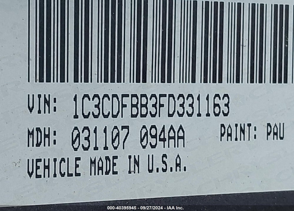 2015 DODGE DART SXT VIN: 1C3CDFBB3FD331163