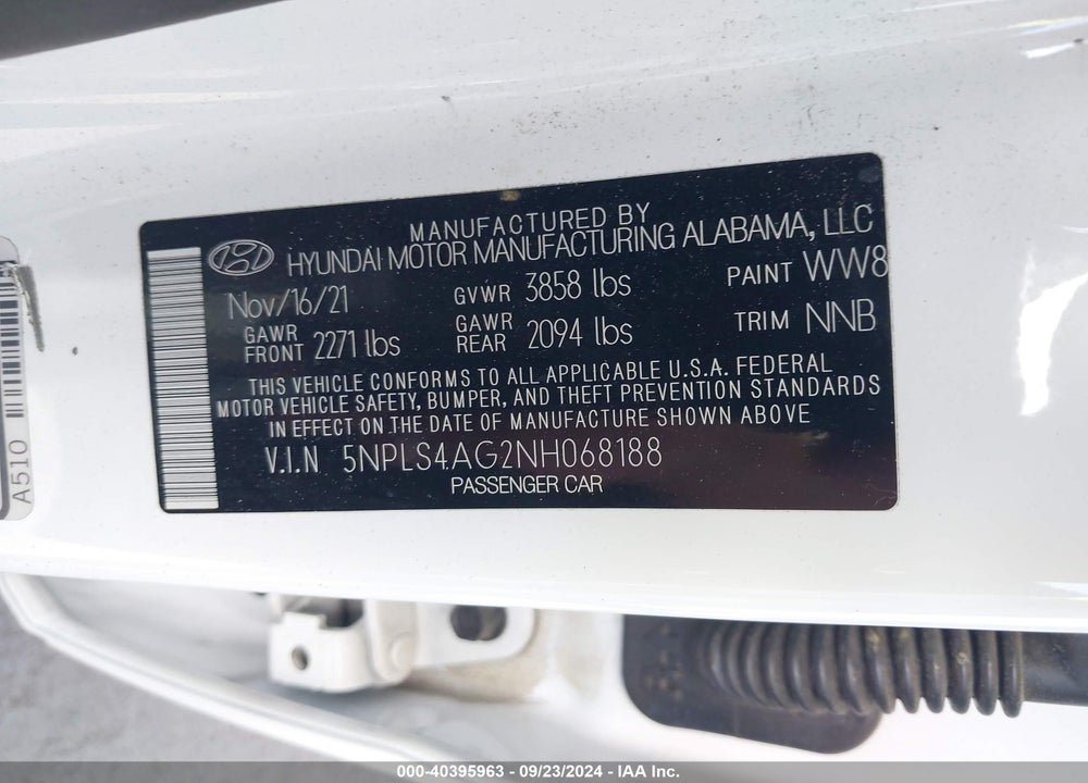 2022 HYUNDAI ELANTRA SEL VIN: 5NPLS4AG2NH068188