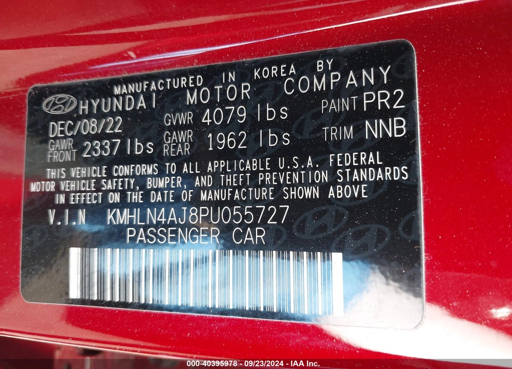 2023 HYUNDAI ELANTRA HYBRID LIMITED VIN: KMHLN4AJ8PU055727