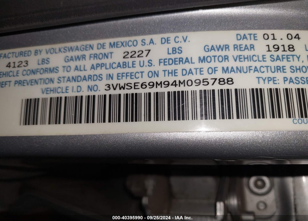 2004 VOLKSWAGEN JETTA GLS 1.8T VIN: 3VWSE69M94M095788