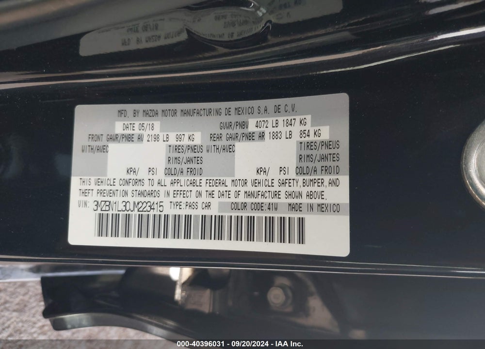 2018 MAZDA 3 TOURING VIN: 3MZBN1L30JM223415