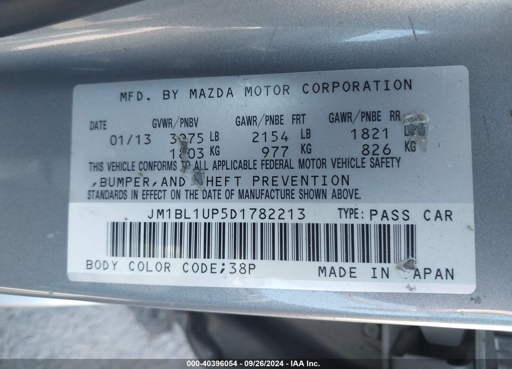2013 MAZDA 3 I SPORT VIN: JM1BL1UP5D1782213