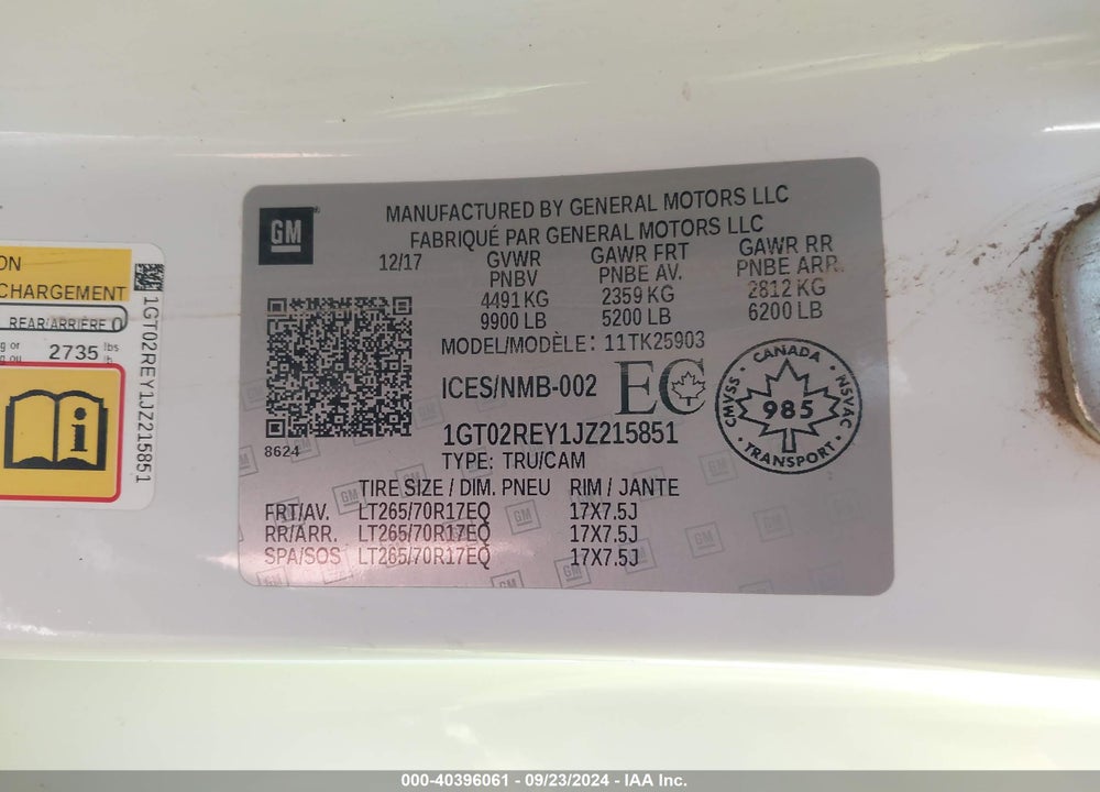 2018 GMC SIERRA 2500HD VIN: 1GT02REY1JZ215851