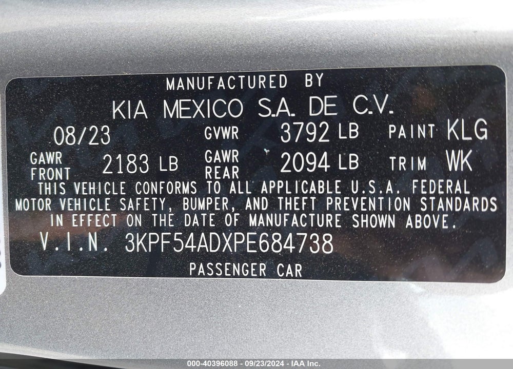 2023 KIA FORTE GT LINE VIN: 3KPF54ADXPE684738