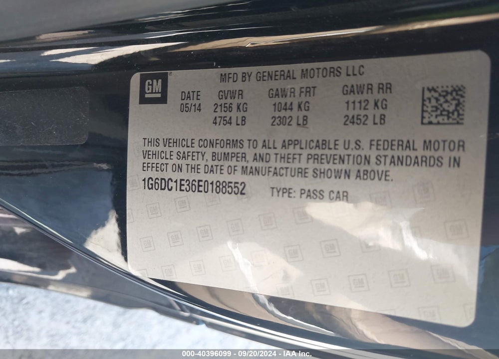 2014 CADILLAC CTS VIN: 1G6DC1E36E0188552