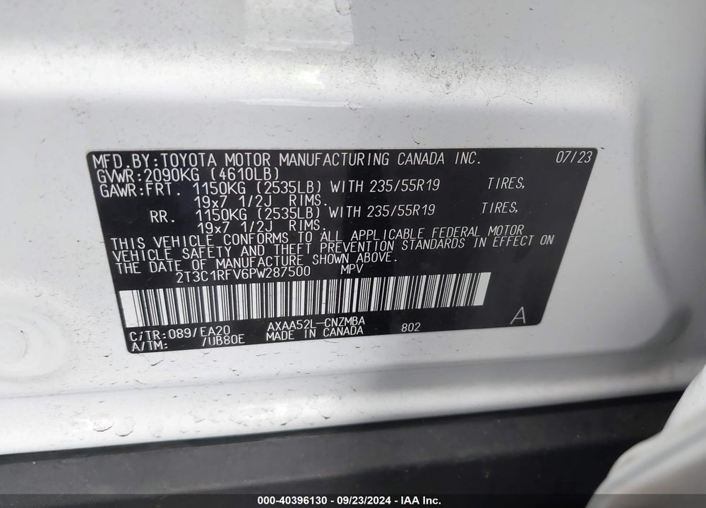 2023 TOYOTA RAV4 XLE PREMIUM VIN: 2T3C1RFV6PW287500