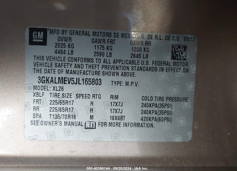 2018 GMC TERRAIN SLE VIN: 3GKALMEV5JL165803