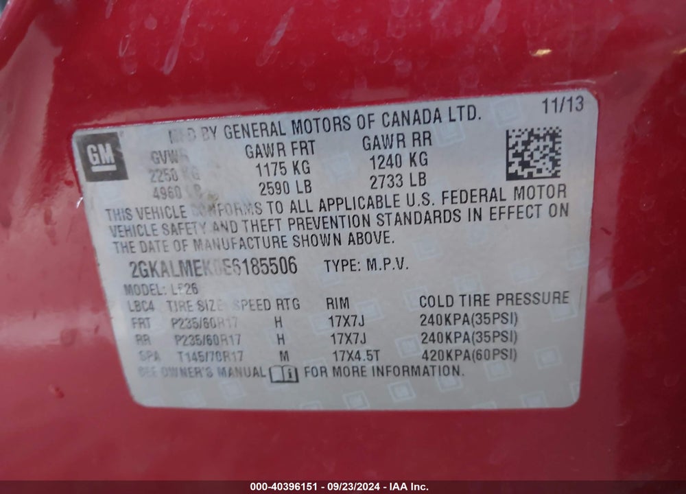 2014 GMC TERRAIN SLE-1 VIN: 2GKALMEK0E6185506