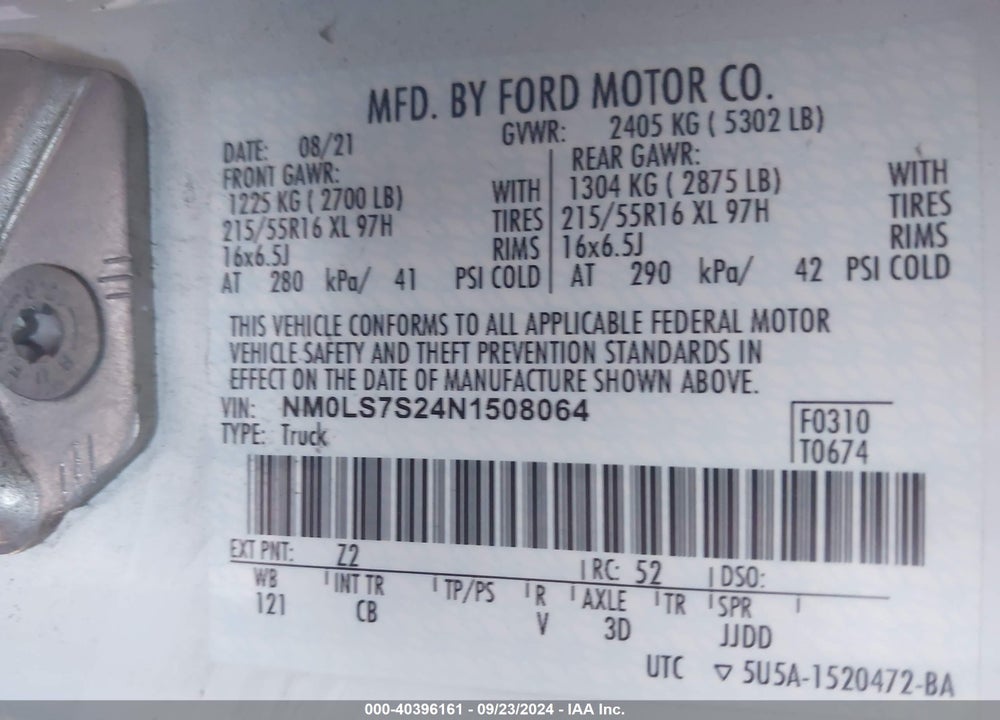 2022 FORD TRANSIT CONNECT XL VIN: NM0LS7S24N1508064